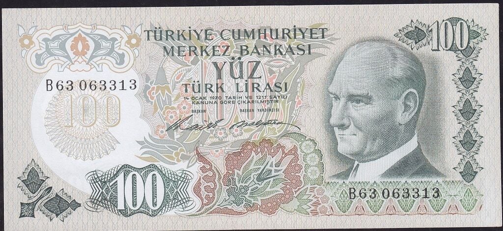 6.Emisyon 1.Tertip 100 Lira B63 063313 Çilaltı