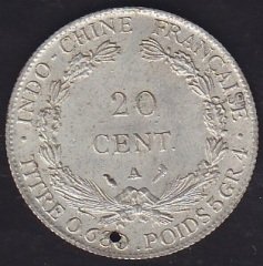 French İndochina 20 Cent 1937 Gümüş Kaplama