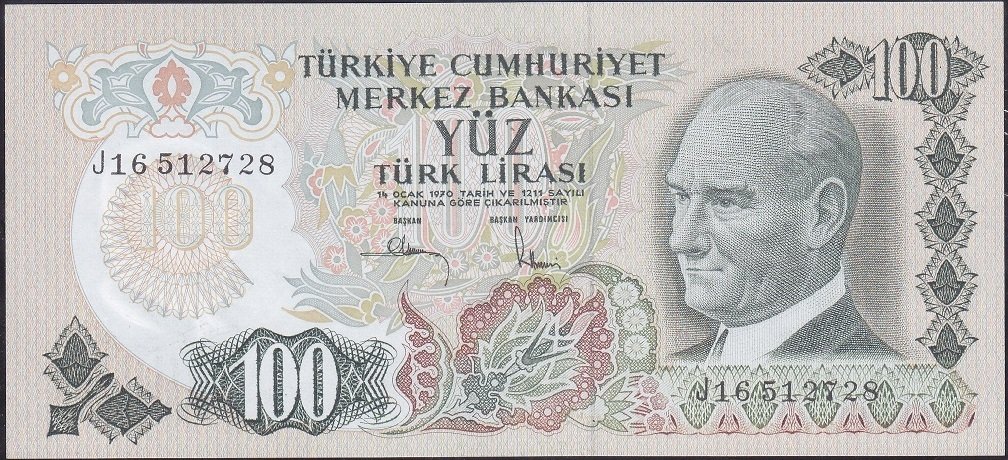 6.Emisyon 3.Tertip 100 Lira J16 512728 Çil