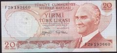 6.Emisyon 3.Tertip 20 Lira F29 193660 Ççt Çilaltı