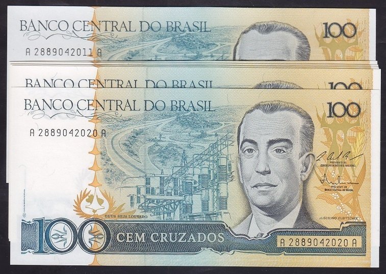 BREZİLYA 100 CRUZADOS 1987 ÇİL - 10 ADET SERİ TAKİPLİ
