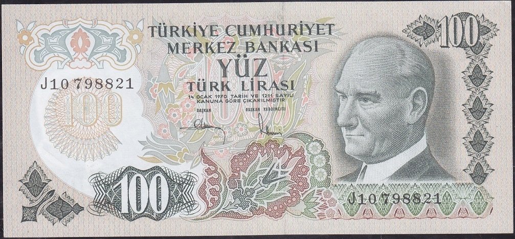 6.Emisyon 3.Tertip 100 Lira J10 798821 Çil