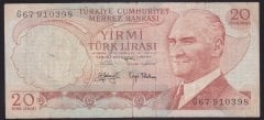 6.EMİSYON 3.TERTİP 20 LİRA G67 910398 TEMİZ eski para alan esnaflar