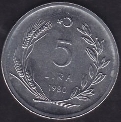 1980 Yılı 5 Lira Kalkınmak İçin Balıkçılık Çil