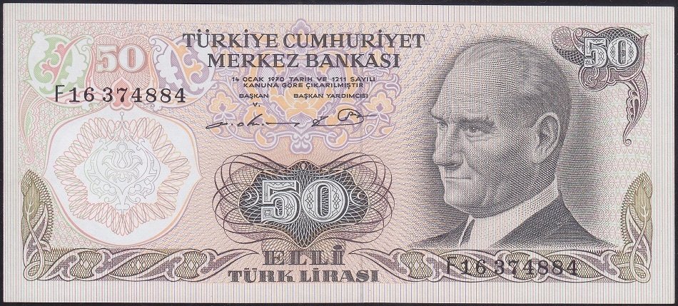 6.EMİSYON 1.TERTİP 50 LİRA F16 374884 ÇİLALTI