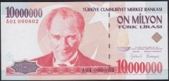 7.EMİSYON 10 000 000 LİRA A01 000802 İLK BİN ÇİL