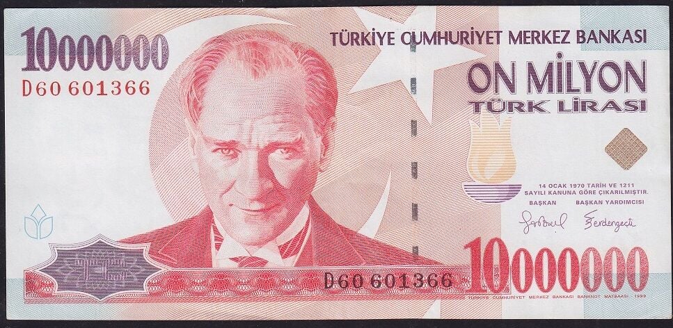 7.Emisyon 10.000.000 Lira D60 601366 Çok Çok Temiz