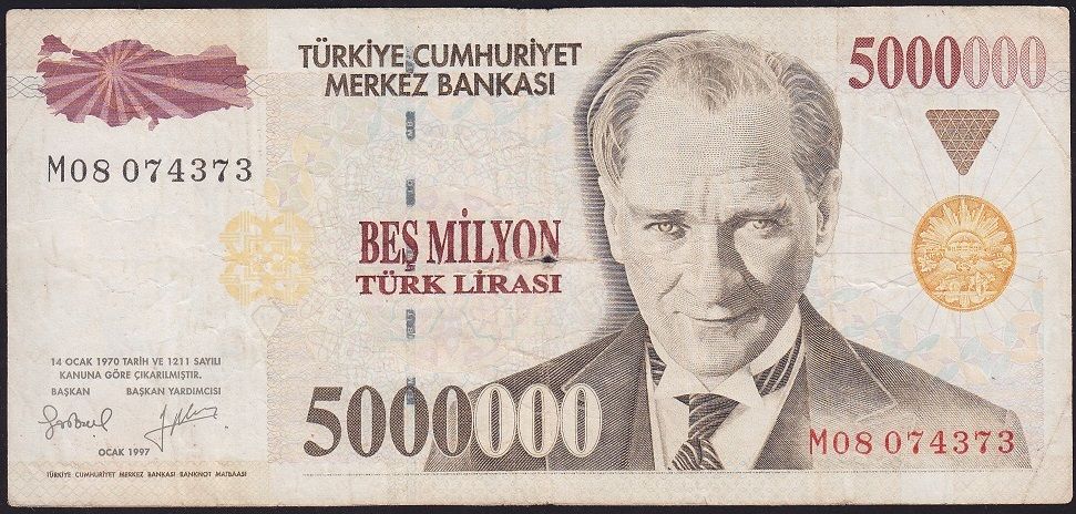 7.Emisyon 5 000 000 Lira M08 074373 Çok Temiz