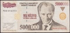 7.Emisyon 5 000 000 Lira M08 074373 Çok Temiz