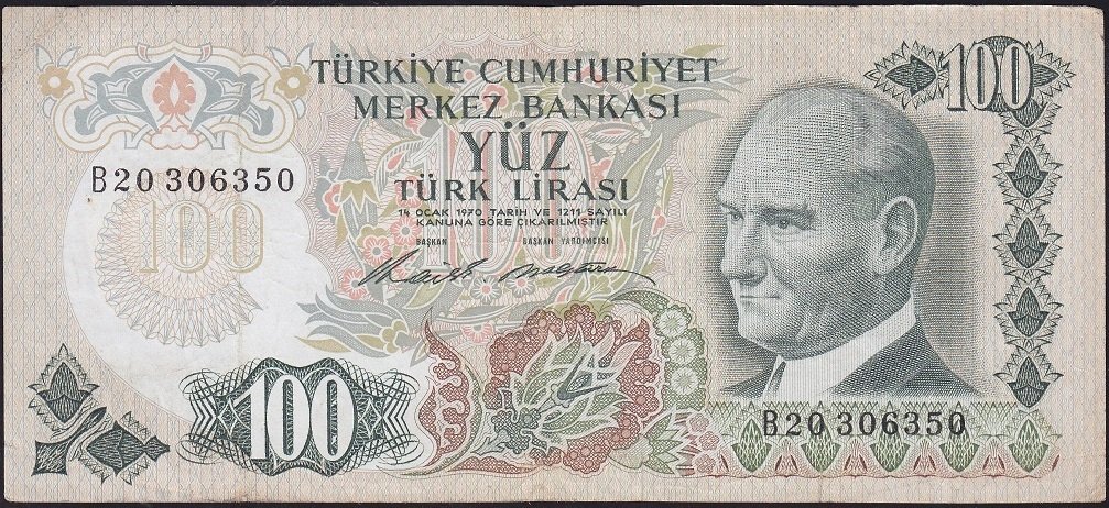 6.Emisyon 1.Tertip 100 Lira B20 306350 Çok Temiz+