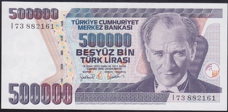 7.EMİSYON 4.TERTİP 500000 LİRA I73 882161 ÇİLALTI (HAFİF BOMBE VAR) eski kağıt para değerleri
