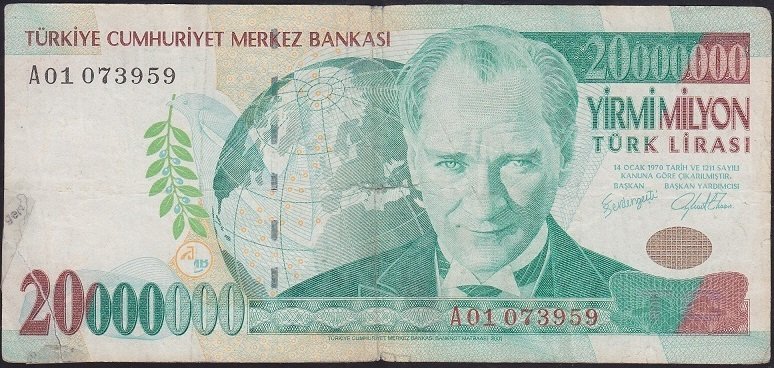 7.EMİSYON 20 000 000 LİRA A01 073959 HALİYLE