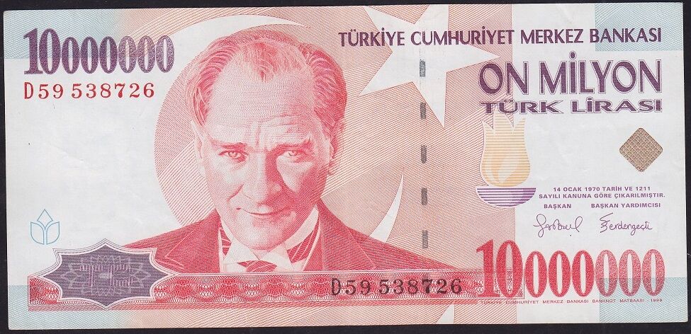 7.Emisyon 10.000.000 Lira D59 538726 Çok Temiz+
