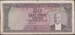 5.Emisyon 6.Tertip 50 Lira L77 092954 Çok Temiz