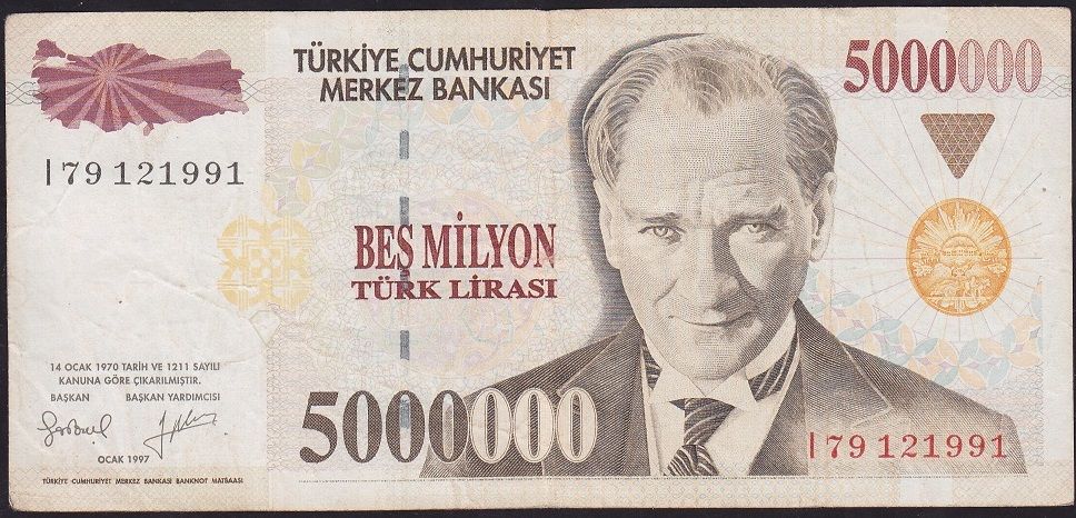 7.Emisyon 5 000 000 Lira I79 121991 Çok Temiz+