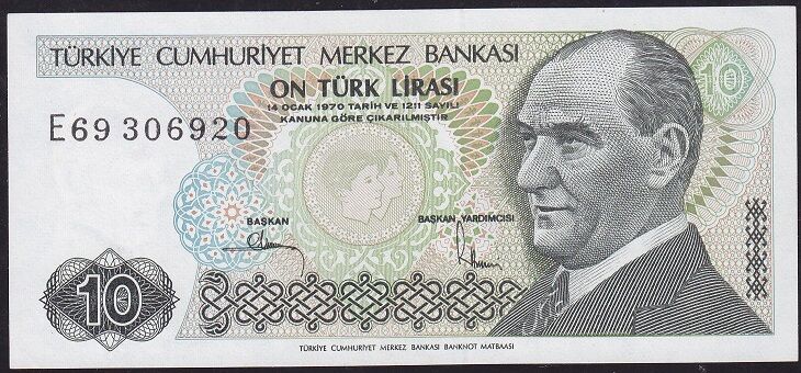 7.Emisyon 2.Tertip 10 Lira E69 306920 Çil