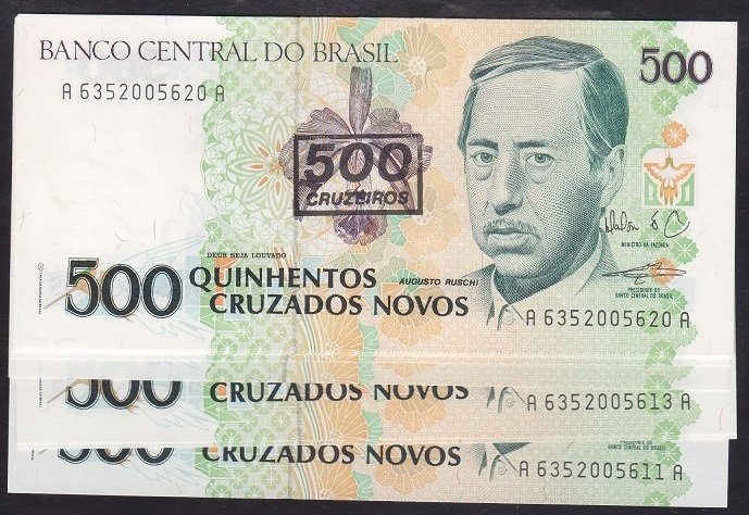 BREZİLYA 500 CRUZEİROS 1990 ÇİL - 10 ADET SERİ TAKİPLİ