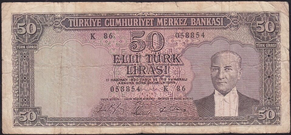 5.Emisyon 6.Tertip 50 Lira K86 058854 Çok Temiz
