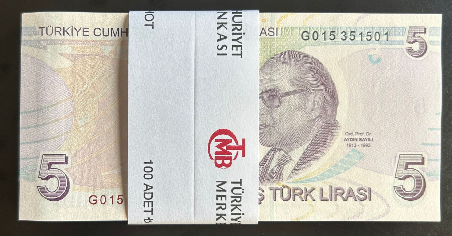 9.Emisyon 7.Tertip 5 Lira G015 351501 - 600 Çil Deste (100 Adet ) Tam Sıralı