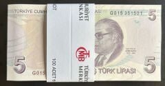 9.Emisyon 7.Tertip 5 Lira G015 351501 - 600 Çil Deste (100 Adet ) Tam Sıralı