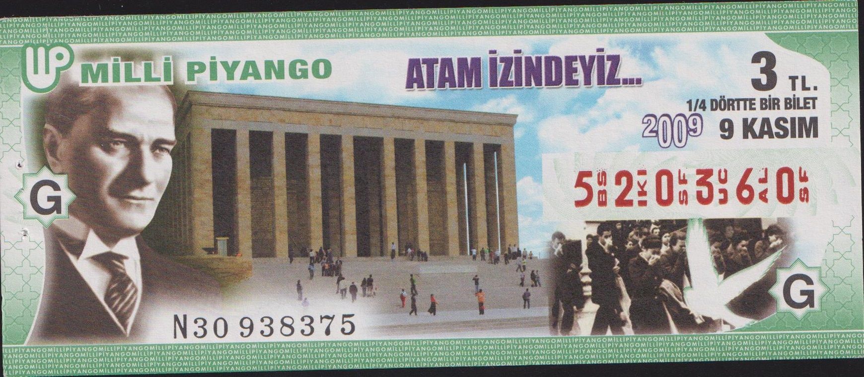2009 9 Kasım Çeyrek Bilet - G Serisi
