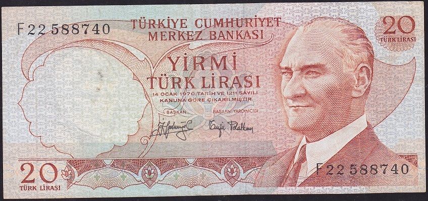 6.Emisyon 3.Tertip 20 Lira F22 588740 Çok Temiz