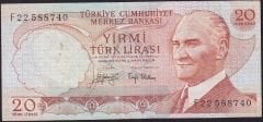 6.Emisyon 3.Tertip 20 Lira F22 588740 Çok Temiz