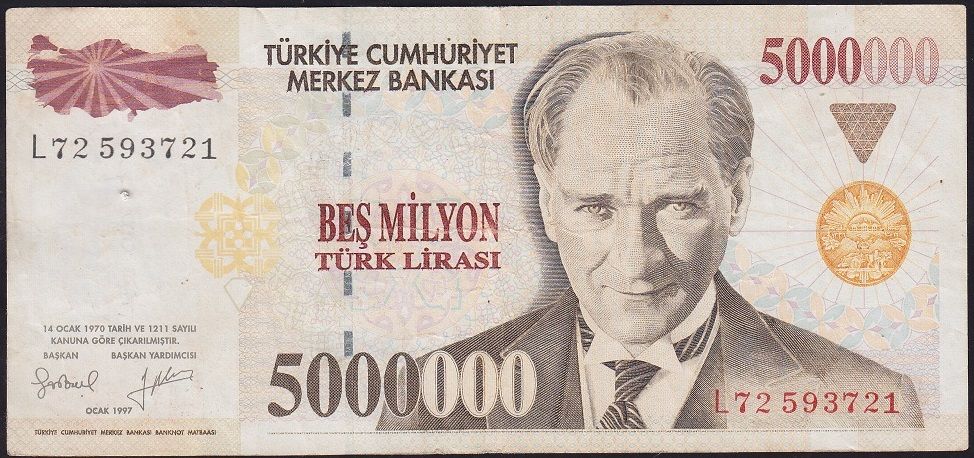 7.Emisyon 5 000 000 Lira L72 593721 Çok Temiz