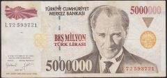 7.Emisyon 5 000 000 Lira L72 593721 Çok Temiz