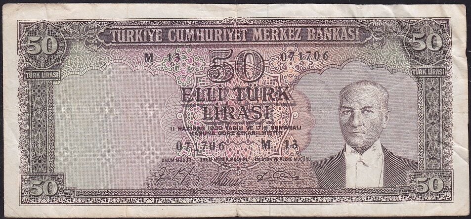 5.Emisyon 6.Tertip 50 Lira M13 071706 Çok Temiz