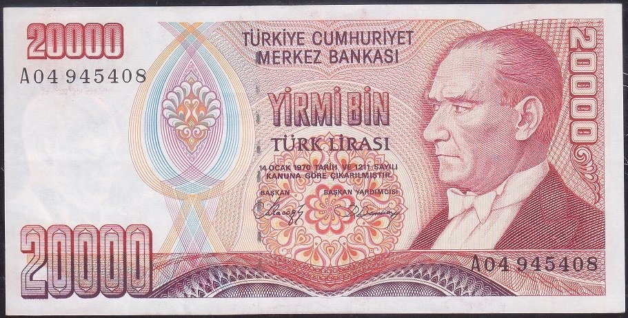 7.Emisyon 1.Tertip 20000 Lira A04 945408 Ççt Çilaltı