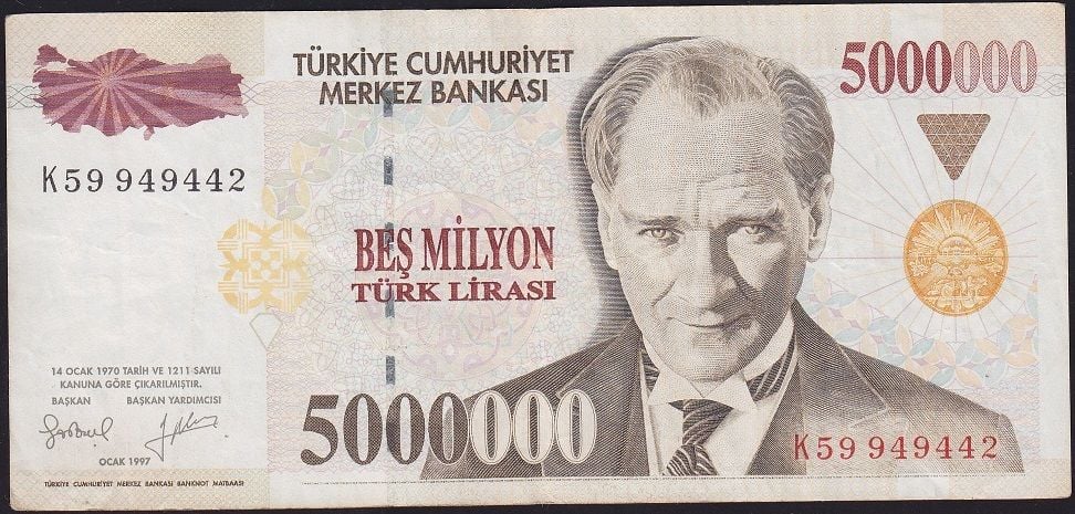 7.Emisyon 5 000 000 Lira K59 949442 Çok Temiz+