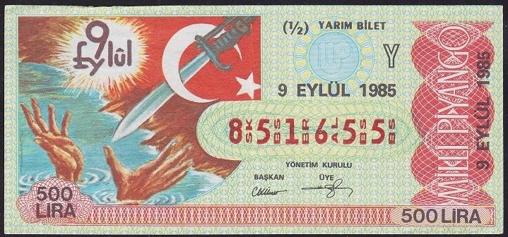 1985 9 Eylül Yarım Bilet - Y Serisi