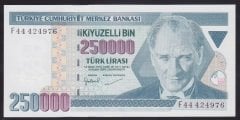 7.EMİSYON 3.TERTİP 250000 LİRA F44 424976 ÇİL eski kağıt para fiyatları
