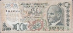 6.Emisyon 1.Tertip 100 Lira B16 033386 Temiz