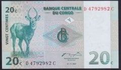 Kongo 20 Centimes 1997 Çil Pick 83a