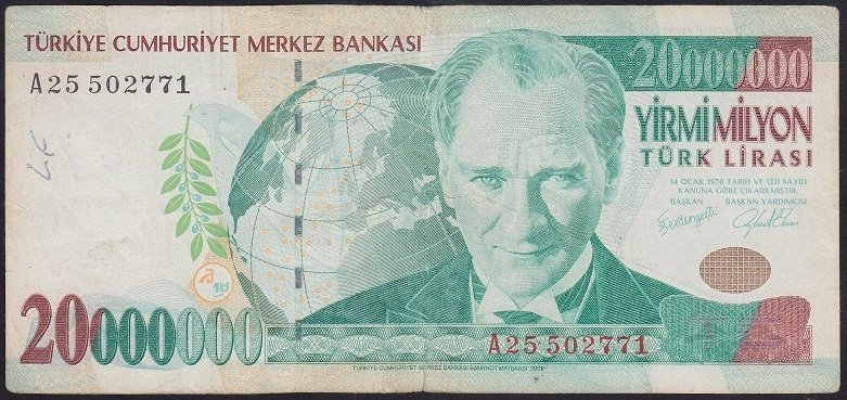 7.EMİSYON 20 000 000 LİRA A25 502771 TEMİZ