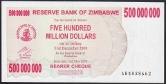 Zimbabwe 500000000 Dolar 2008 Çil AB - Pick 60