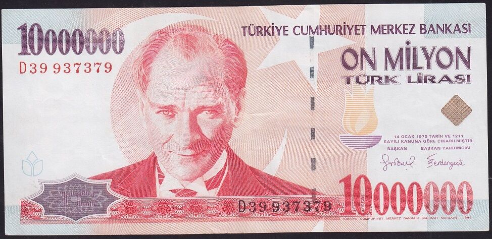 7.Emisyon 10.000.000 Lira D39 937379 Çok Temiz