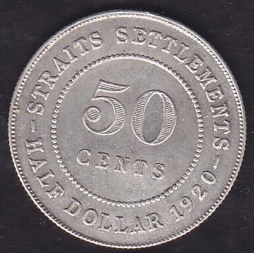 Straits Settlements 50 Cent 1920 Gümüş ( Hindistan- İngiltere )