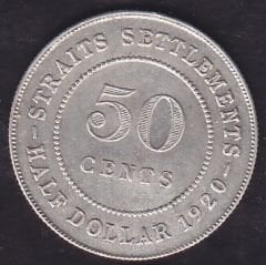 Straits Settlements 50 Cent 1920 Gümüş ( Hindistan- İngiltere )