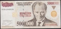 7.Emisyon 5 000 000 Lira K58 184328 Çok Temiz