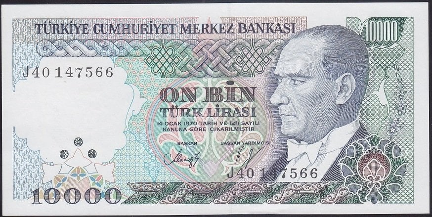 7.EMİSYON 4.TERTİP 10000 LİRA J40 147566 ÇİLALTI ÇİL
