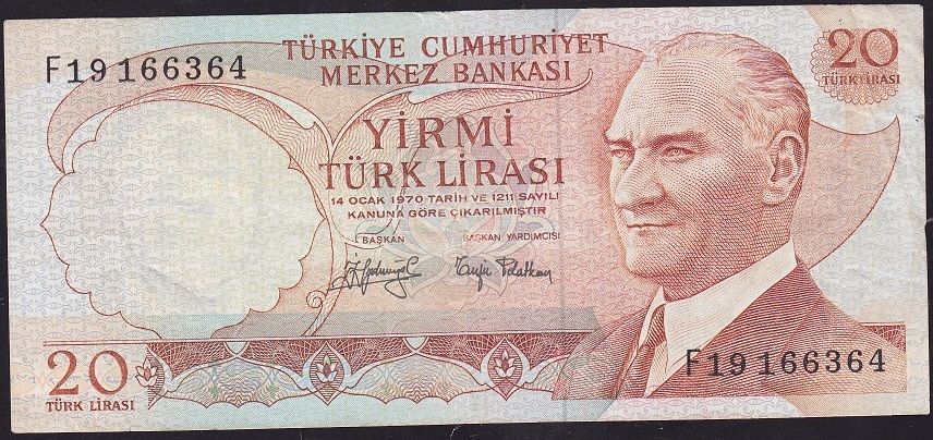 6.Emisyon 3.Tertip 20 Lira F19 166364 Çok Temiz