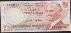 6.Emisyon 3.Tertip 20 Lira F19 166364 Çok Temiz