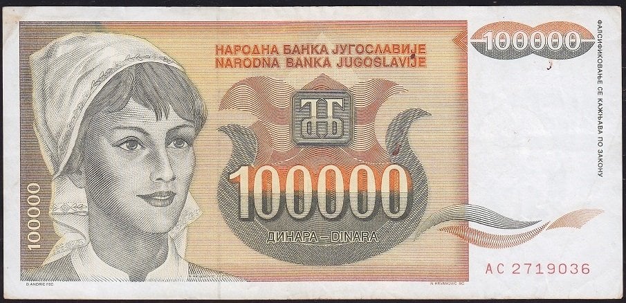 Yugoslavya 100000 Dinar 1993 Çok Temiz+
