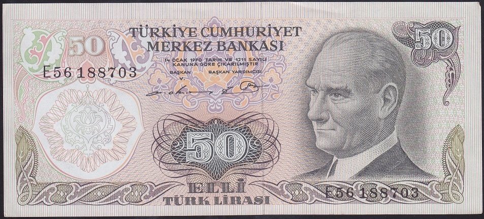6.EMİSYON 1.TERTİP 50 LİRA E56 188703 ÇİLALTI ÇİL