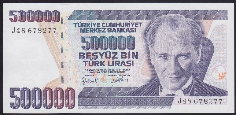 7.Emisyon 4.Tertip 500.000 Lira J48 678277 Çil