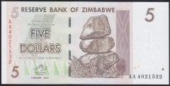Zimbabwe 5 Dolar 2007 Çil AA Pick 66