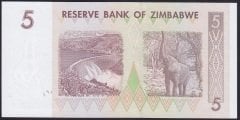 Zimbabwe 5 Dolar 2007 Çil AA Pick 66